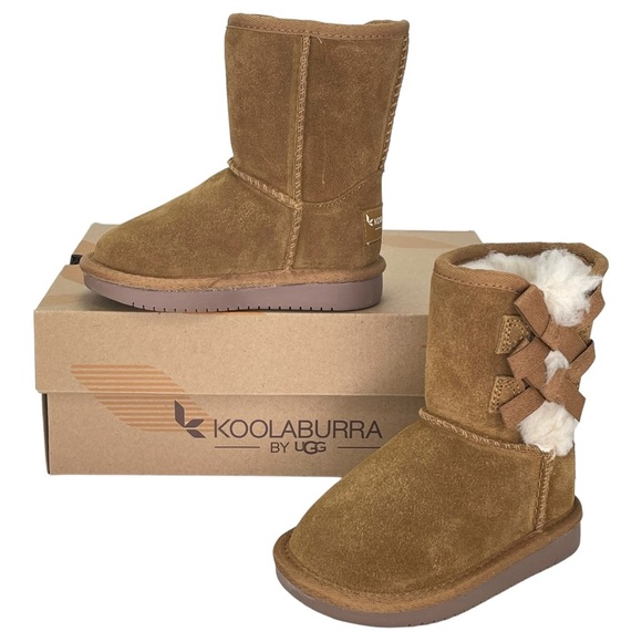 Koolaburra UGG Toddler’s 6 Victoria Short Boot Tan Suede Leather Faux Fur Lining - Picture 10 of 11